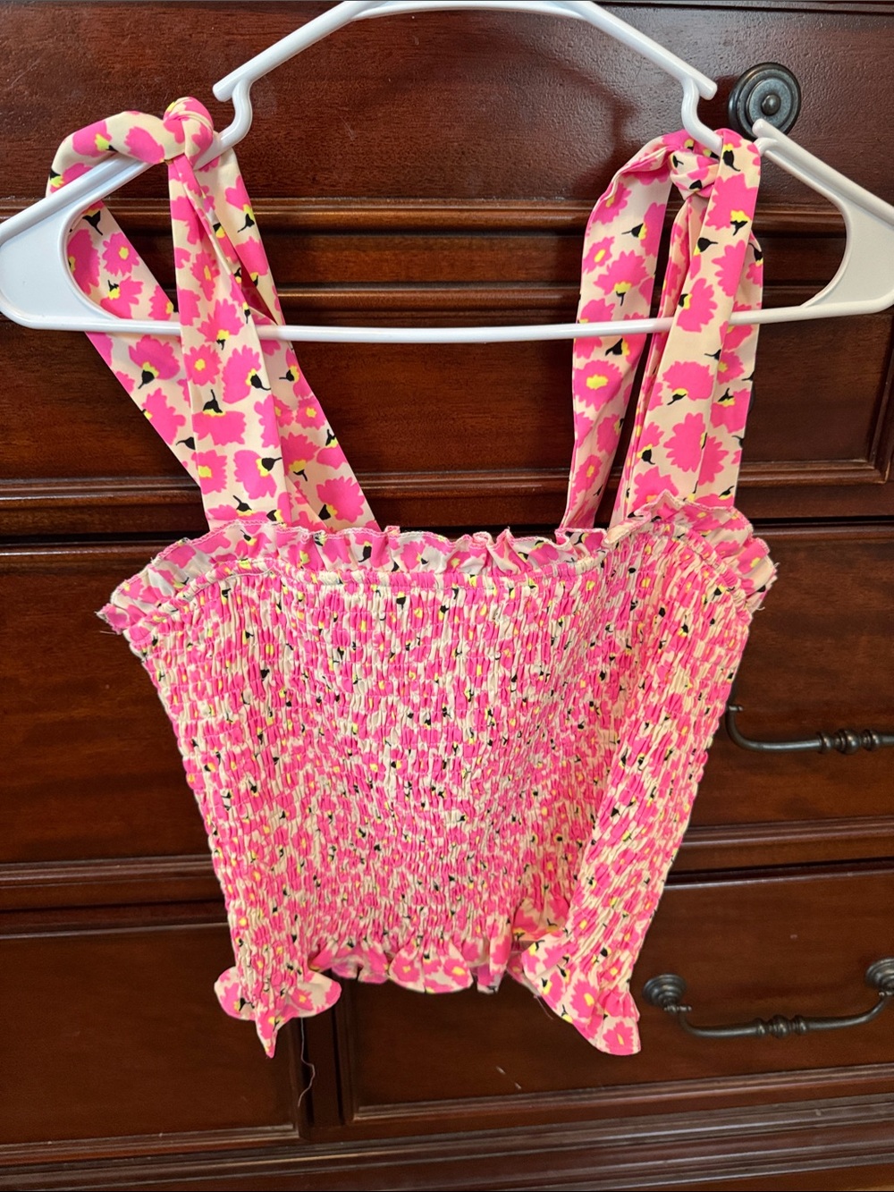 TCEC Pink Floral Smocked Tank Top